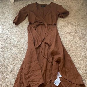 Reformation brown cut out front wrap summer dress